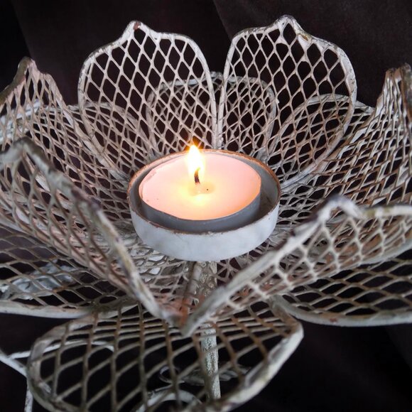 Set of 3 Weathered Rustic Cottage Shabby Chic Metal Flower Votive Candle Holders - Picture 8 of 12